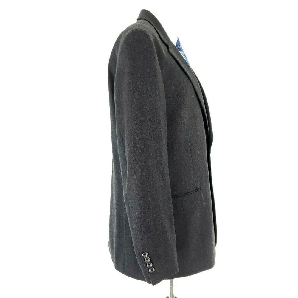 Pronto Uomo Lambswool‎ 2 Button Blazer 44R Gray Herringbone Sport Coat